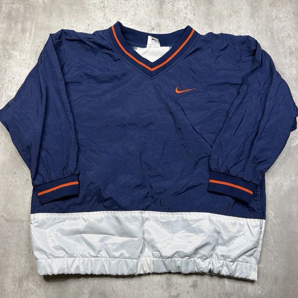 Vintage 90s Nike Blue White Orange Nylon Pullover Windbreaker Jacket Youth S (6)